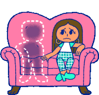 Sad Lola Sits On Sofa And Misses Chip Sticker - Hopeless Romance101 Sad Frown Stickers
