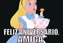 Feliz Aniversário Amiga / Alice No País Das Maravilhas  / Amigas / Bolo / Velas GIF - Happy Birthday Best Frieds Alice In Wonderland GIFs