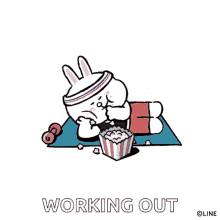 working out workout cony popcorn eating