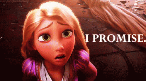 GIF. Tangled's heroine Rapunzel saying, "I promise."
