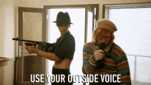 use your outside voice singing command threatening blackmailing