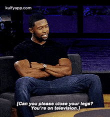 [can You Please Close Your Legs?You'Re On Television.].Gif GIF - [can You Please Close Your Legs?You'Re On Television.] Trevante Rhodes Sitting GIFs