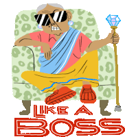 Grandma On Couch Like A Boss Sticker - Modern Parivar Like Boss Grand Mother Stickers