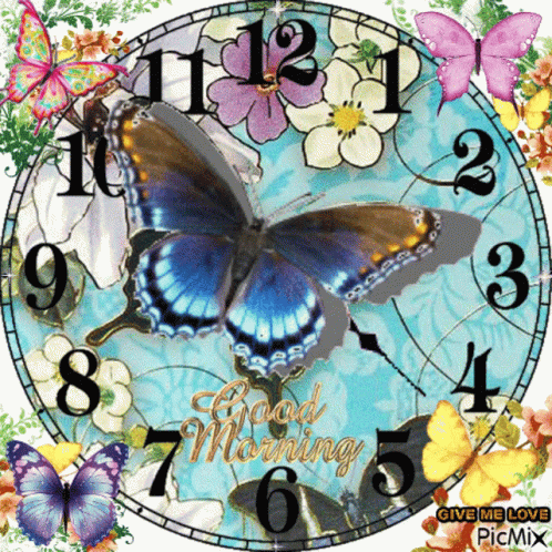 Good Morning Butterflies GIF - Good Morning Butterflies Clock GIFs