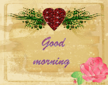 good morning heart rose flower sparkle