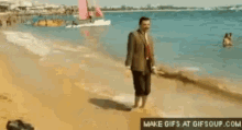 Mr Bean On The Sea GIF - Mr Bean On The Sea Beach GIFs