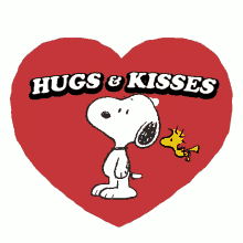 hugs and kisses snoopy woodstock flying hugging