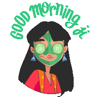 Smiling Girl In Skincare Mask Says Good Morning Ji In English Sticker - Dilliwali Face Mask Cucumber Stickers