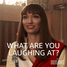 What Are You Laughing At Lady Gabriella Penrose Howe GIF - What Are You Laughing At Lady Gabriella Penrose Howe The Outlaws GIFs