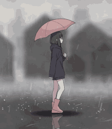 anime menhera raining walking umbrella