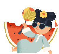 Busy Princess Is Wearing Sunglasses And Hanging Out With A Giant Watermelon By Her Side Sticker - A Day Withthe Busy Princess Fan Watermelon Stickers