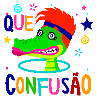 Confused Alligator Hula Hooping With Neck Says What A Mess In Portuguese Sticker - Hula Hooping Through Life Confusing Que Confusao Stickers