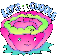 Caterpillar Inside A Flower Says "Let'S Cuddle" In English. Sticker - Wiggly Squiggly Cuties Lets Cuddle Vegetables Stickers
