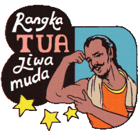Man Showing Off His Bicep With The Text Old Outside Young Inside Sticker - Moms Prayerson The Road Rangka Tua Jiwa Muda Flex Stickers