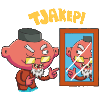 Scruffy Grandpa In Mirror Says Tjakep In Indonesian Sticker - Winking You Look Good Looking Stickers