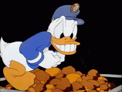 A GIF of Donald Duck being greedy with money