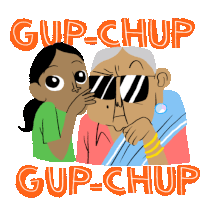 Grandma And Girl Whispering Gup Chup Sticker - Modern Parivar Gup Chup Whisper Stickers