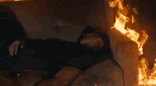 sleeping passed out laying down taking a nap on fire