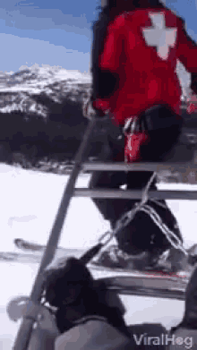 trip fall skiing biffed it viral hog
