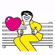 bench man yellow suit heart in love