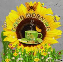 Good Morning Sunflower GIF - Good Morning Sunflower Butterflies GIFs