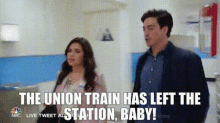 Superstore Jonah Simms GIF - Superstore Jonah Simms The Union Train Has Left The Station Baby GIFs