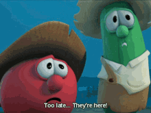 Too Late Theyre Here GIF - Too Late Theyre Here Jonah A Veggie Tales Movie GIFs