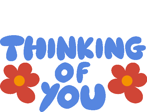Thinking Of You Red Flowers Around Thinking Of You In Blue Bubble Letters Sticker - Thinking Of You Red Flowers Around Thinking Of You In Blue Bubble Letters Thinking About You Stickers