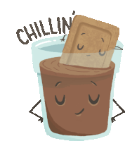 Relaxed Biscuit Floats In Chai, Saying "Chillin'" Sticker - Chai And Biscuit Chocolate Biscuit Choco Drink Stickers