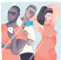 Three Figures Do Selfies In Mirror Sticker - Its All Love Love Wins Sassy Stickers