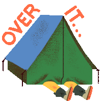 Bird Inside A Tent Says "Over It" In English. Sticker - Le Loon Tent Camping Stickers