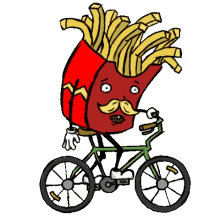 french fries sweaty tired bicycle googly eyes