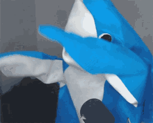 dancing costume shark mascot having fun dab