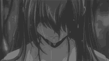 anime emotions cry rain black and white