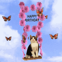 Happy Birthday Kitten Butterflies GIF - Happy Birthday Kitten Butterflies Swing GIFs