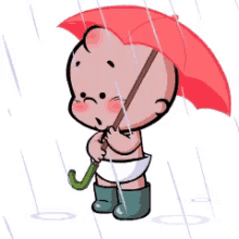 raining heavily cute baby umbrella wet