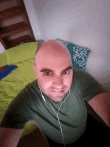 bald earphones smile selfie