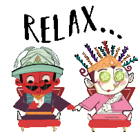 Couple In A Salon With Caption "Relax" In English Sticker - Ondel Ondel In Love Spa Pamper Stickers