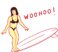 Surfer Girl Hangs Ten With Text Woohoo In English Sticker - Surfboard Bikini Lost In Paradise Stickers