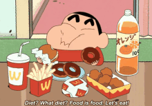 When A Guy Takes You Out To Dinner You Can Order Something You Actually Want. GIF - Crayon Shin Chan What Diet GIFs