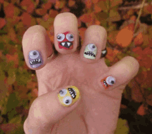nails nail art googley eyes hand