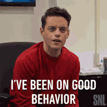Ive Been On Good Behavior Rami Malek GIF - Ive Been On Good Behavior Rami Malek Saturday Night Live GIFs