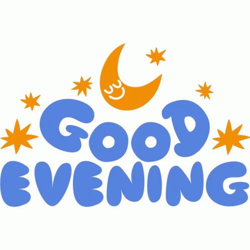 Good Evening Yellow Stars And Yellow Moon Above Good Evening In Blue Bubble Letters Sticker Good Evening Yellow Stars And Yellow Moon Above Good Evening In Blue Bubble Letters Nighttime