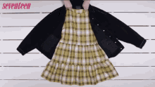 jacket yellow checkered dress bag outift