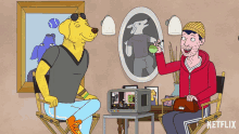 spraying todd chavez aaron paul mr peanutbutter paul f tompkins spraying todd chavez aaron paul mr peanutbutter paul f tompkins