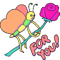 Butterfly Holding A Flower Says "For You" In English. Sticker - Wiggly Squiggly Cuties For Your Flower Stickers