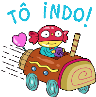 Hero In A Candy Car Says Tô Indo In Portuguese Sticker - Sugar Hero Driving To Indo Stickers