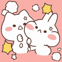 mimi mimi and neko cute animated bunny and cat fight