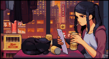 japanese pixel art cat smoking chill