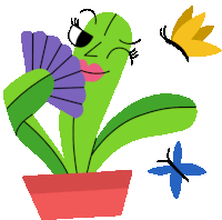 Big Leaf Plant Flirts With Butterflies Sticker - Flora Friends Plant Smile Stickers